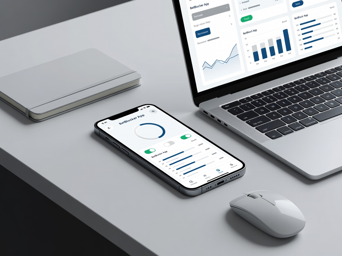 A clean mobile workspace displaying BetBlocker software dashboard