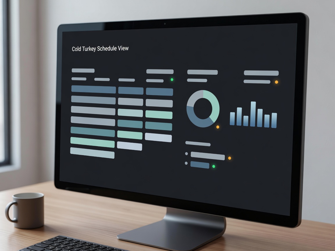 Desktop displaying Cold Turkey schedule and statistics