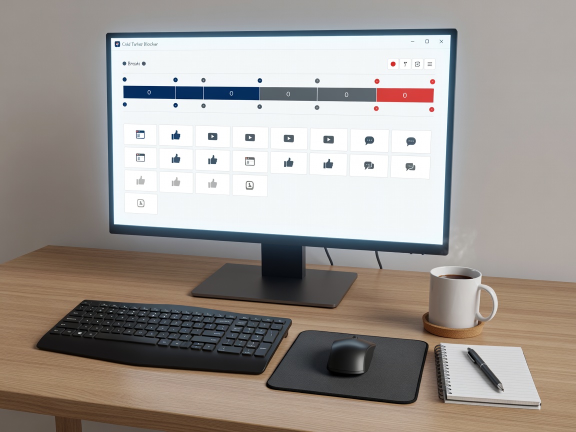 Illustration of a desktop workspace showing Cold Turkey Blocker schedule